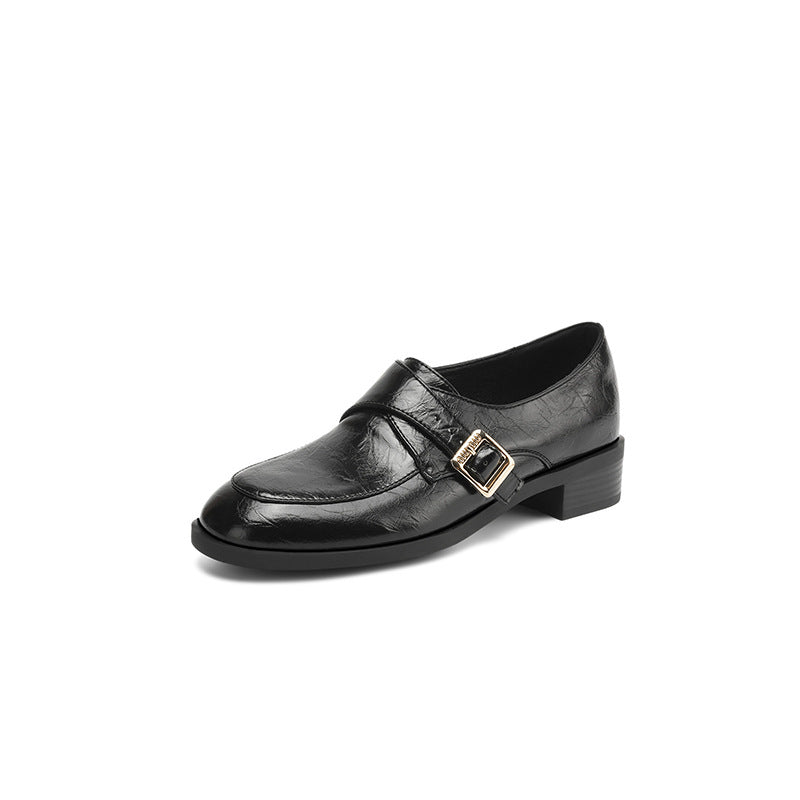 Low Heel Plus Size Buckle Litchi Pattern Shoes