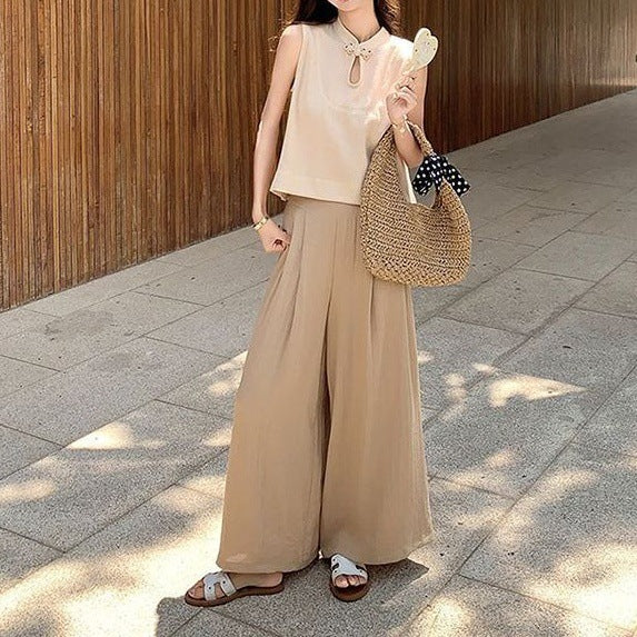 Sleeveless Shirt And Wide-leg Pants Set