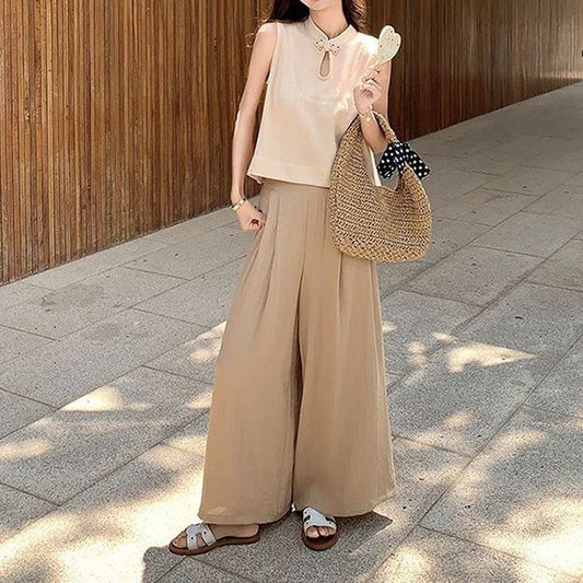 Sleeveless Shirt And Wide-leg Pants Set