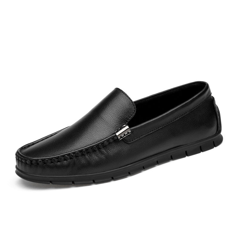 First Layer Cowhide White Flat Peas Shoes Soft Leather