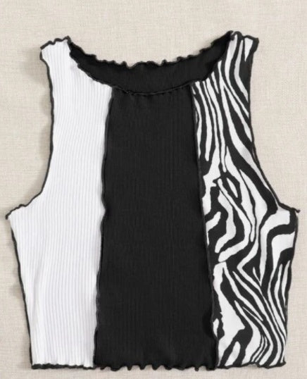 Women's Pit Striped Vest Bottoming Short Back Knitted Colorblock Top