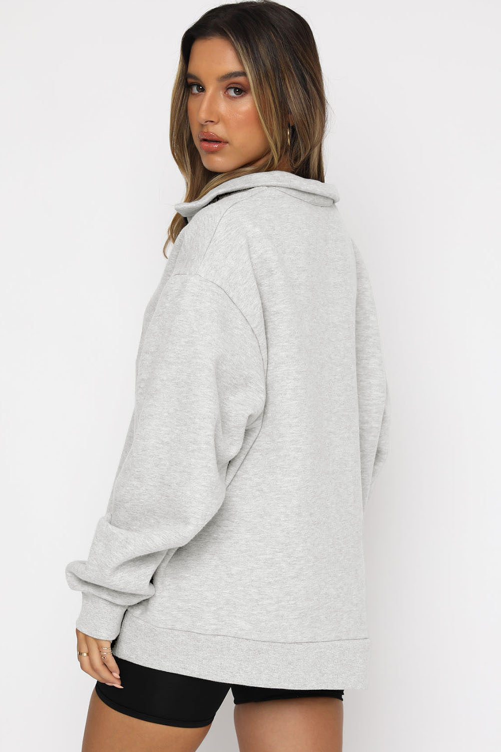 Casual Top Half Zipper Pullover Long Sleeved Sweatshirt