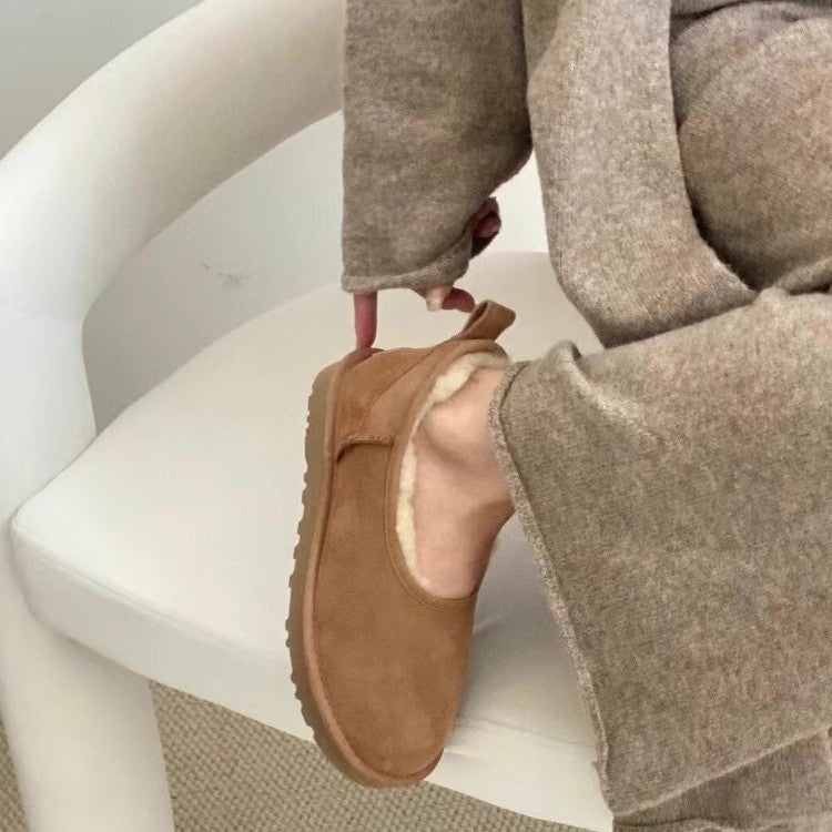 Womens Low-cut Leather-and-fur Snow Boots