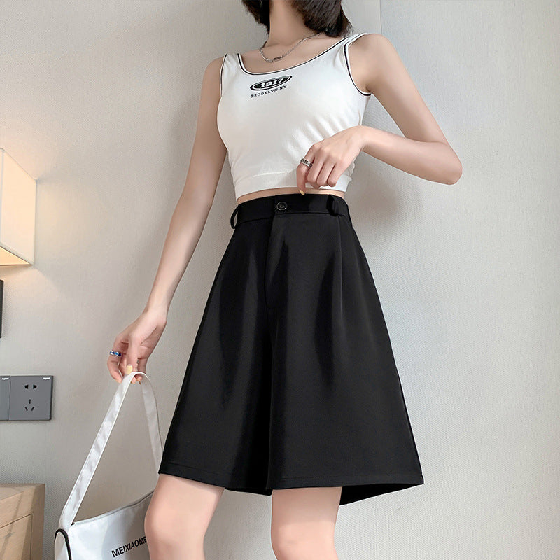 Women's Summer Thin Loose Casual Wide Leg High Waist Suit Shorts