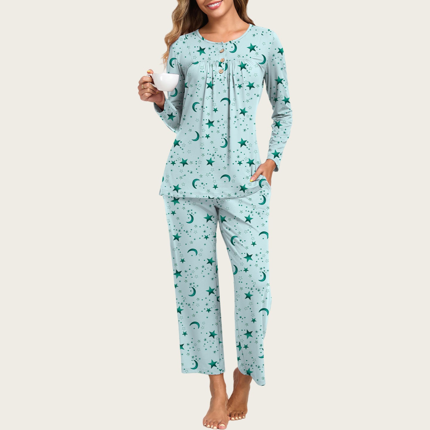 2-Piece Casual Christmas Pajama Set With Pockets