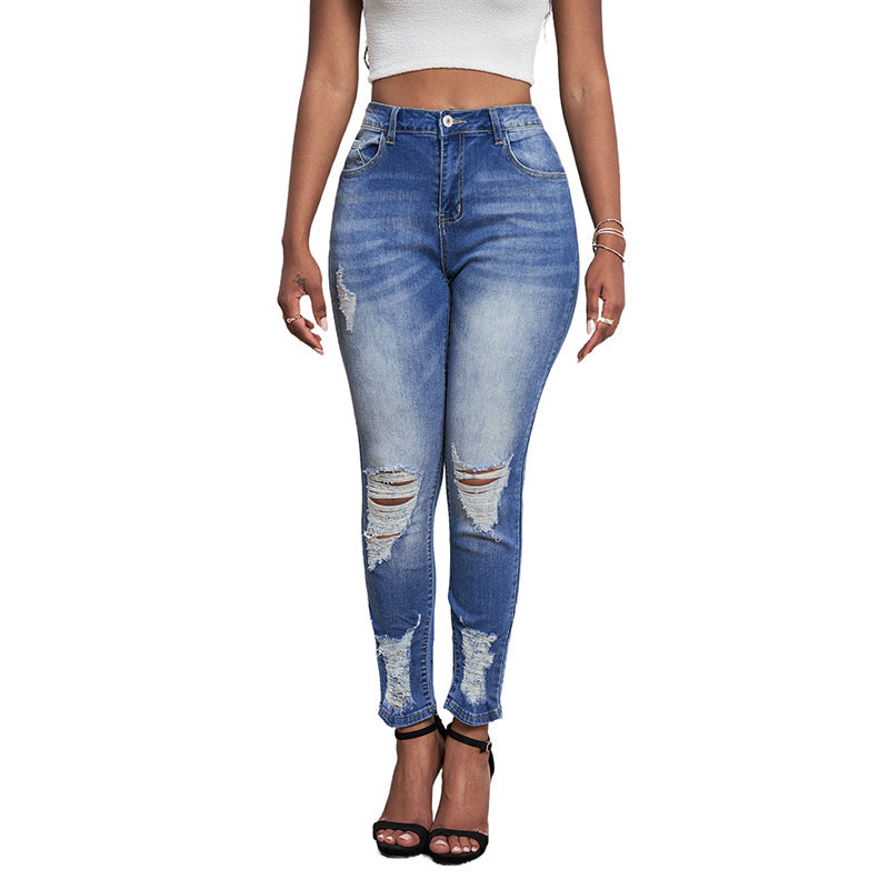 New Gradient Ripped High-Waist Women's Cropped Jeans