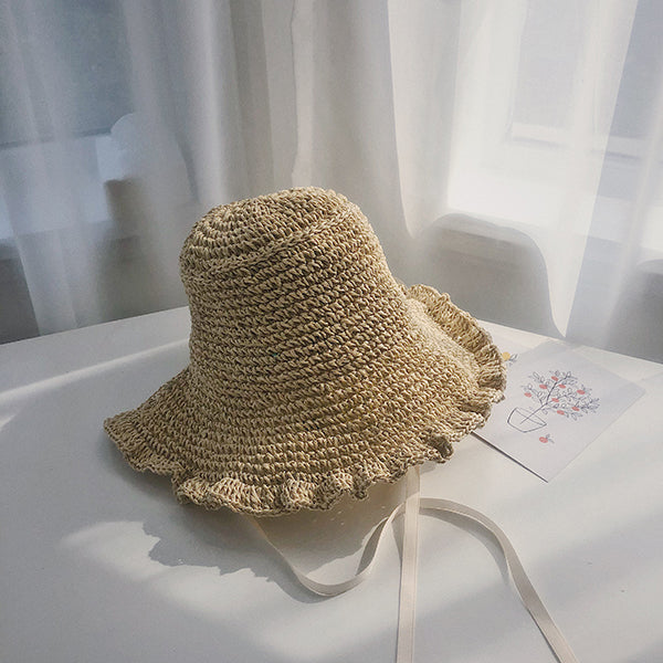 Lace Up And Upturned Cute Papyrus Ins Wind Pastoral Grass Woven Hat