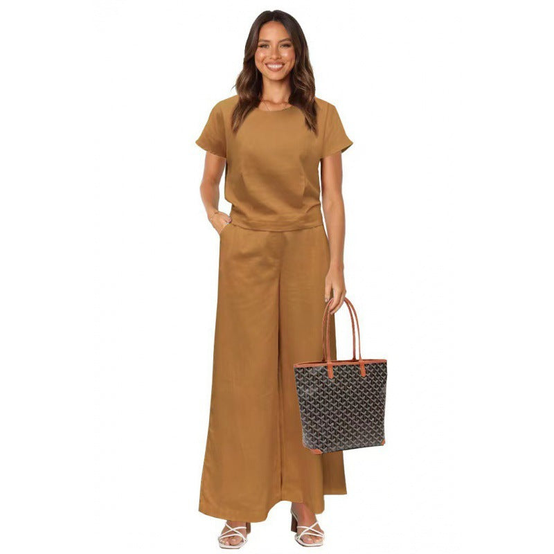 Women's Fashion Solid Color Large Size Loose Short-sleeved Trousers Two-piece Set