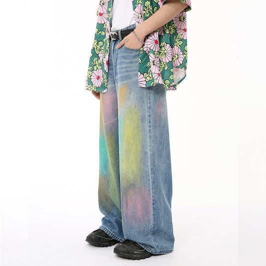 Colorful Graffiti Blooming Wide-leg Jeans