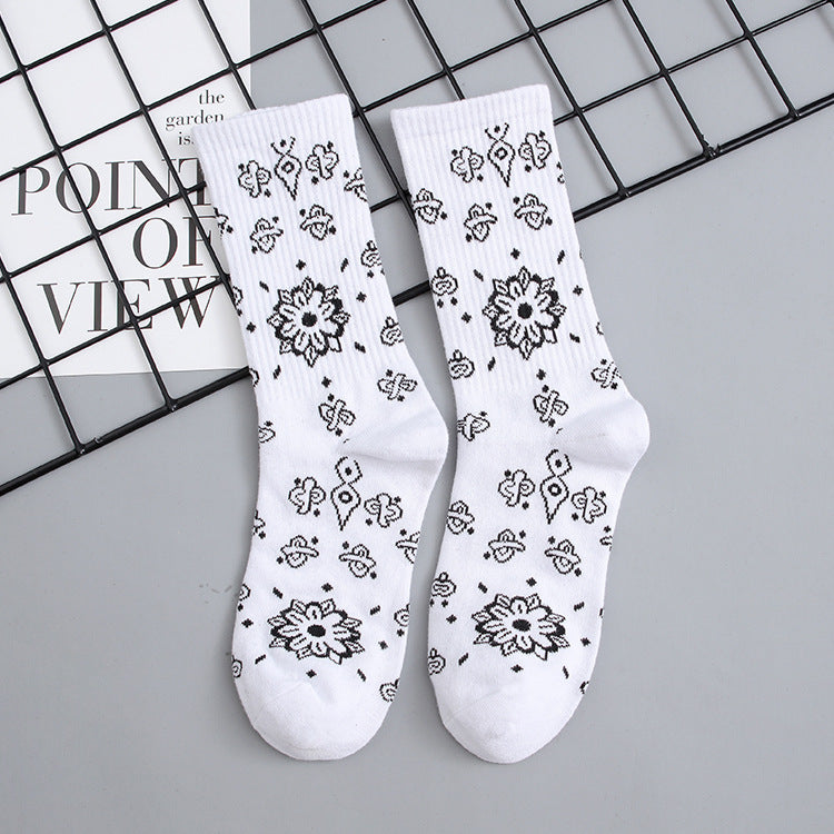 Mid Tube Socks Men's Stockings Cashew Flower