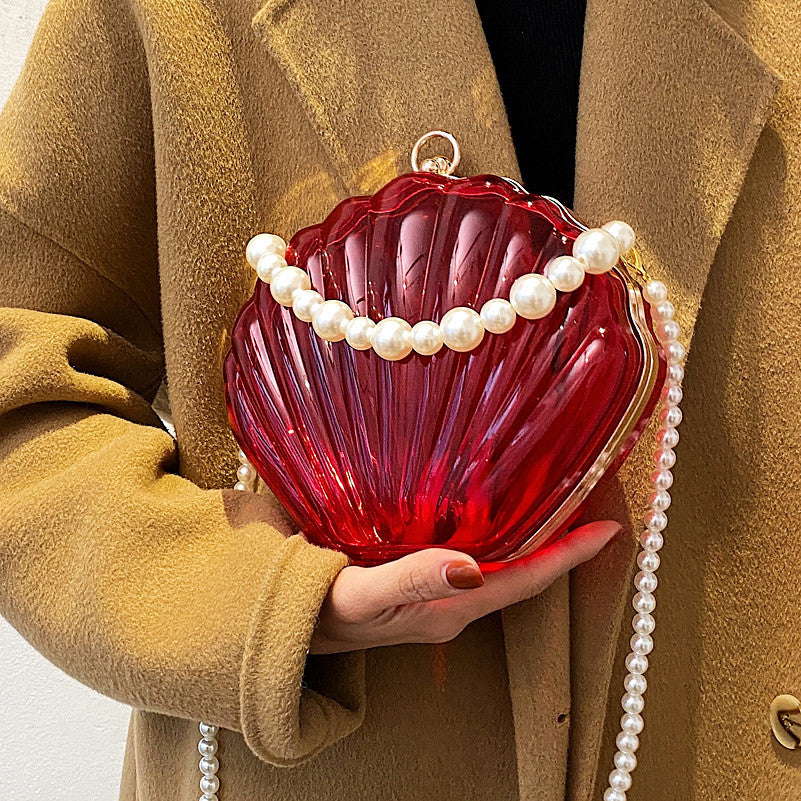 Transparent Shell Bag Box Bag Pearl Female Messenger Shoulder Retro Texture