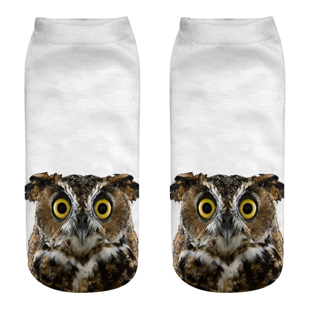 Printed Female Socks Owl Pattern Animal 3D Printed Short Socks