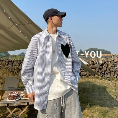 Design Striped Shirt Men's Trendy Long Sleeves