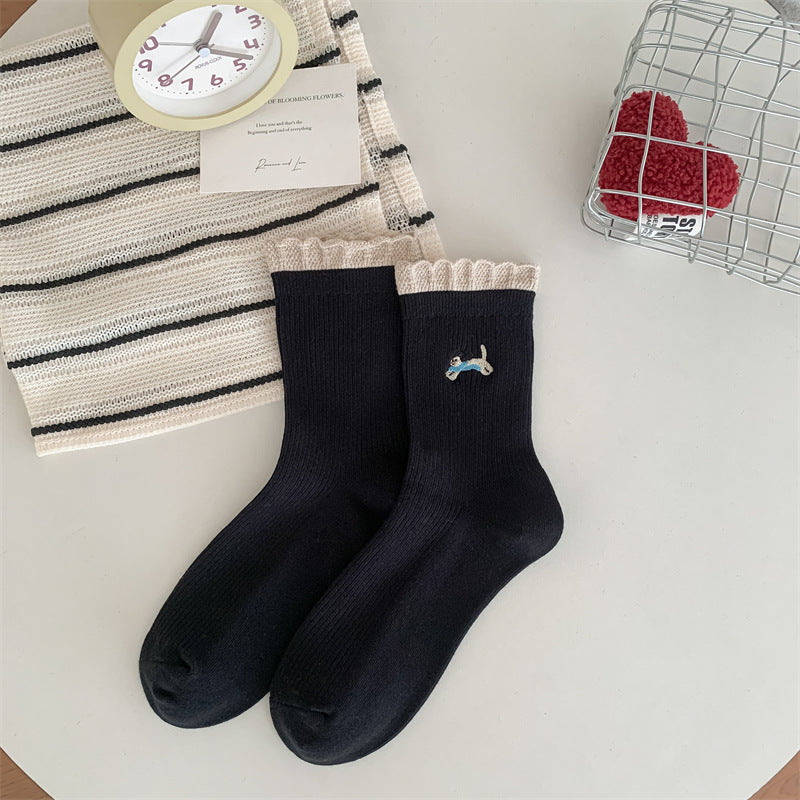 Embroidered Cotton Mid-Calf Socks