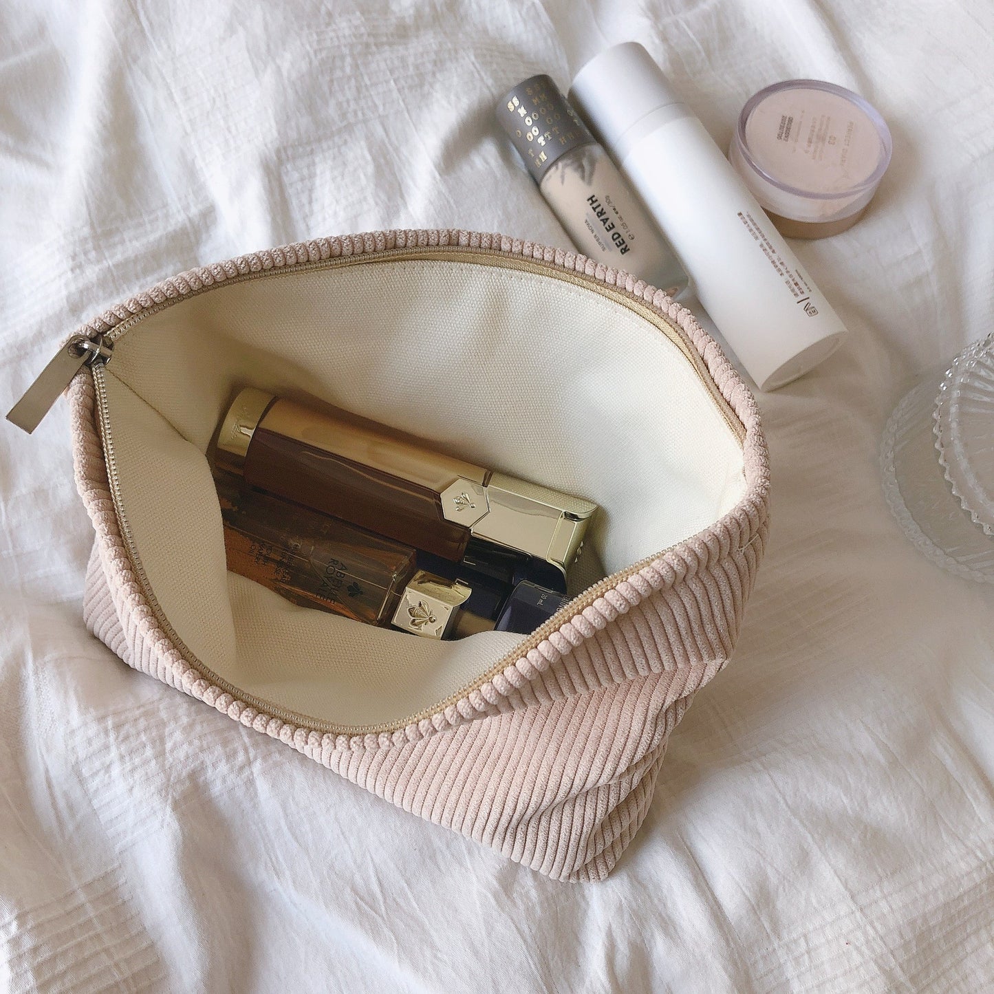 Creamy Beige Brown Camel Cosmetic Bag