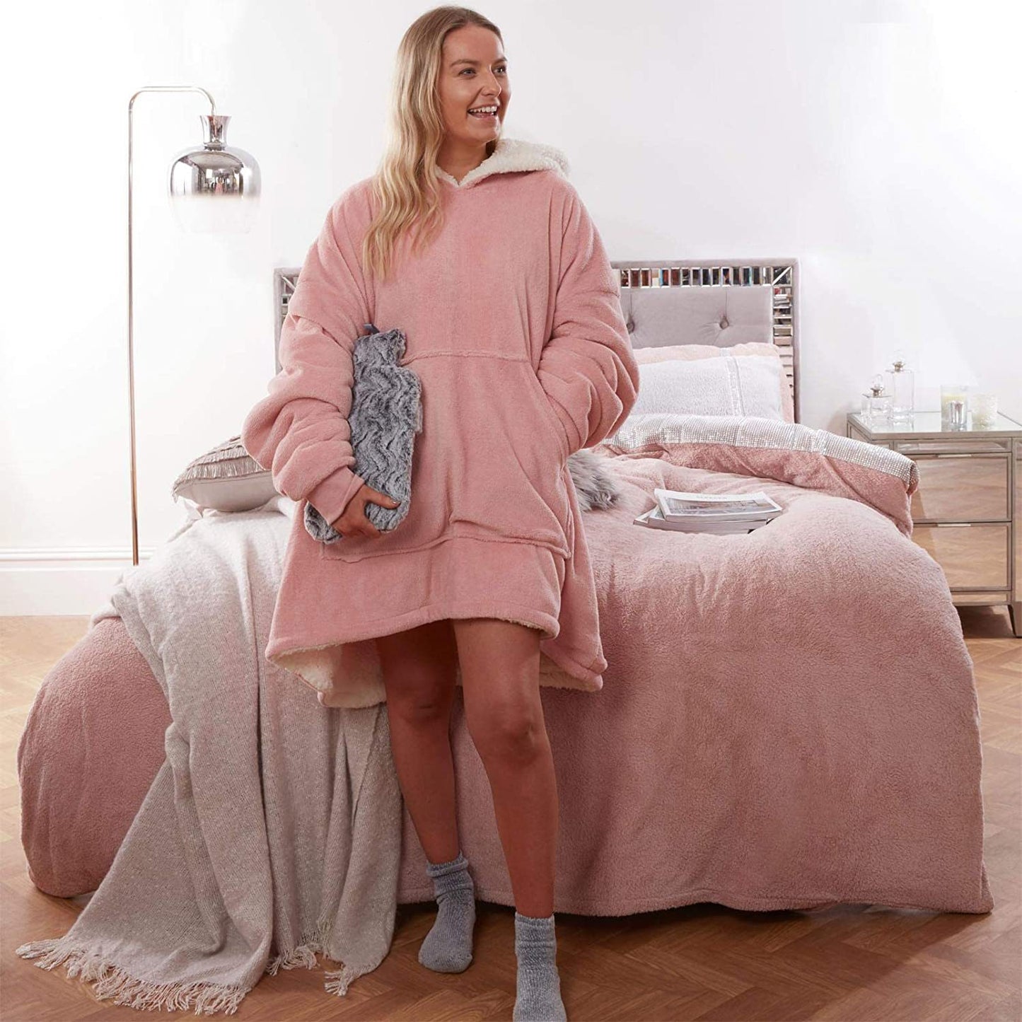 Nye Dame Flannel Tæppe Varm Pyjamas Hætte