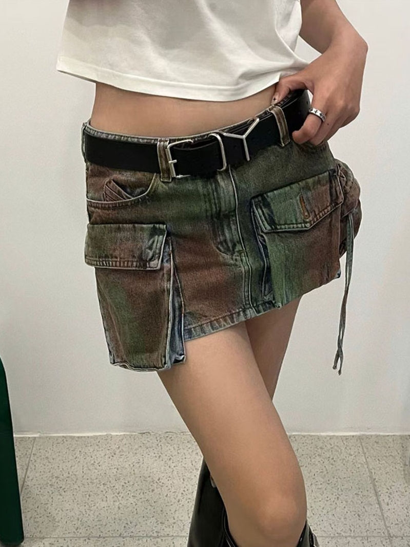Summer Worn-out Heavy Industry Spray Painting Work Attire Slimming Denim Skirt