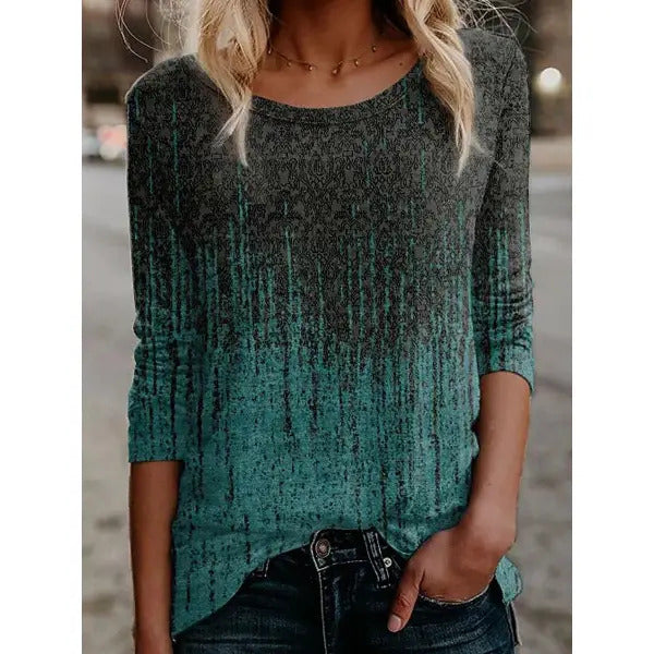 Loose-fit Retro Printed Casual Crewneck Pullover Long-sleeve T-shirt