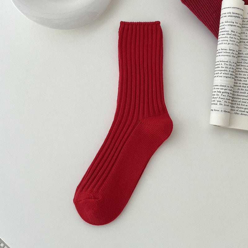 Women's Red Middle Tube Cotton Socks