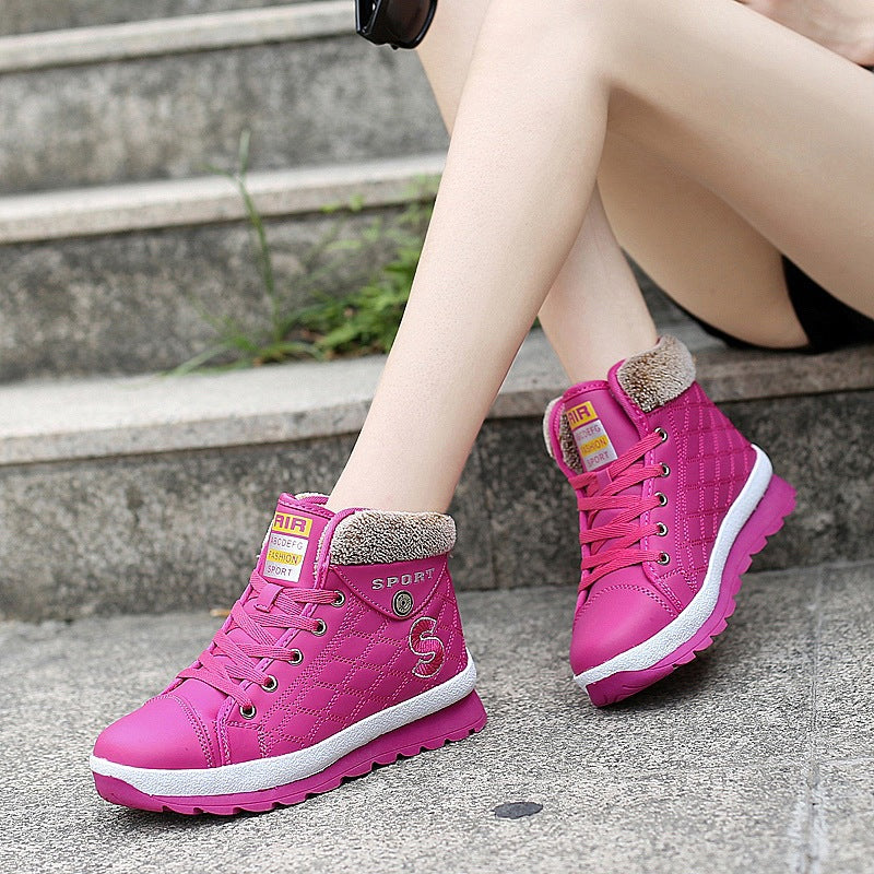 Leather High-waist Velvet Warm Flat-bottomed Middle School Short Boots