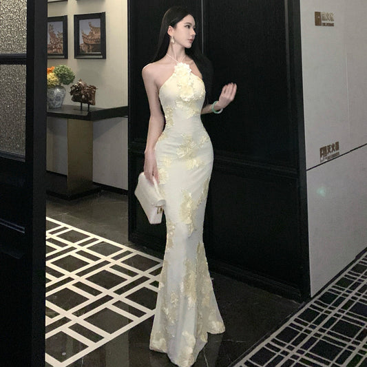 Long Mesh Gown Elegant Birthday Party Dress For Ladies