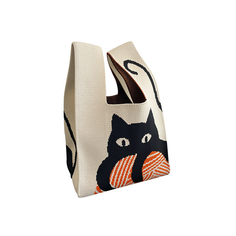 Cute Cartoon Wool Kitty Knitted Bag Women's Off-street Handbag