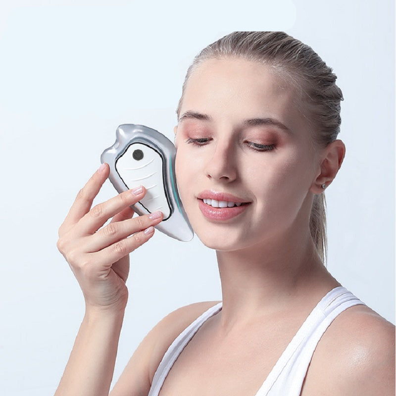 Heated Vibrating Facial Massager Electric Gua Sha Board Red Blue Light Therapy Scraping Plate Color Beauty Face Lifting Slimming