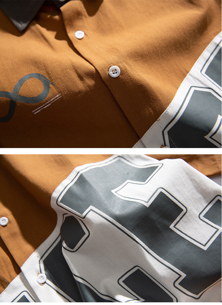 Contrasting Color Large Letter Print Fashion Brand Short Sleeves