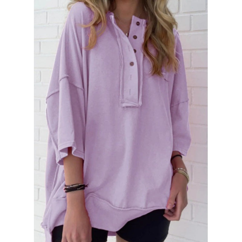 Solid Color Loose Casual Button Sweater