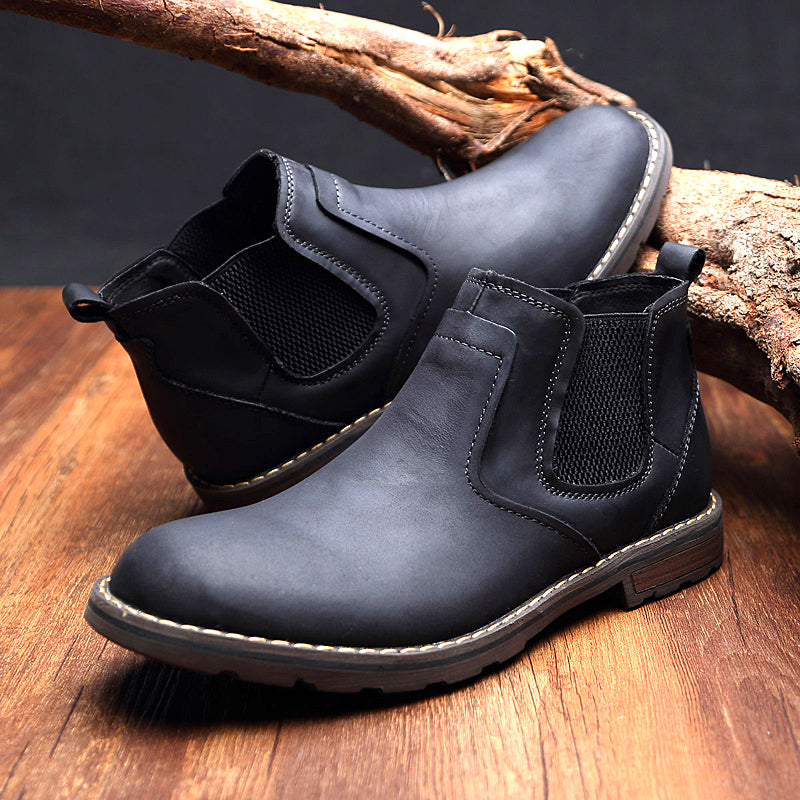 Leather Casual Mid-gang Crazy Horse Cowhide Round Head Doc Martens Boots