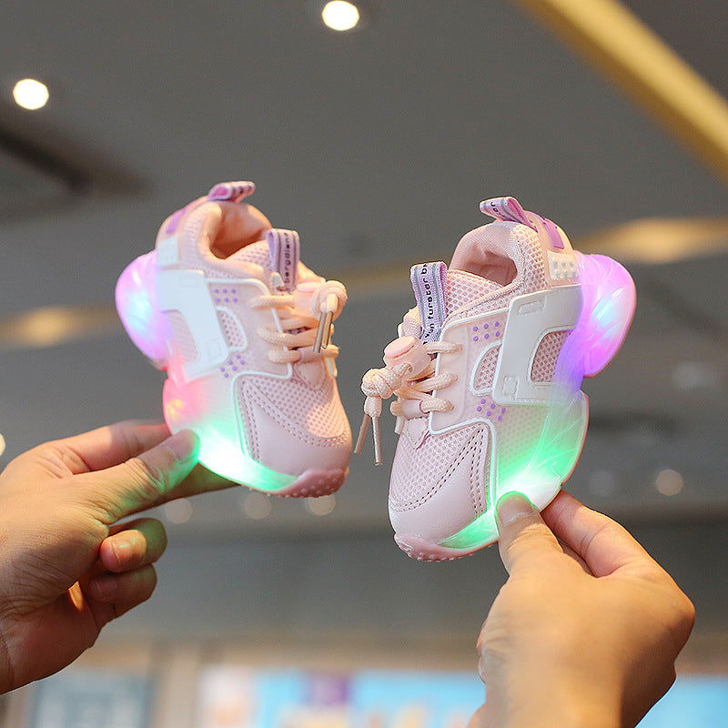 Children's 1-6 Years Old Mesh Surface Shoes Sports Shoes Athletic Shoe Laces Shoes With LED Light