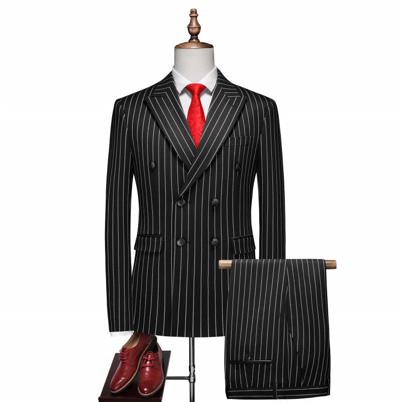 Casual DoubleBreasted Striped Suit Set