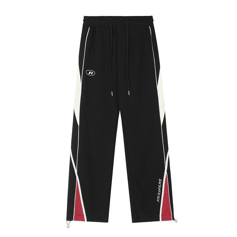 Retro Sports Pants Female Contrast Color Striped Design Straight Wide Leg Pants Loose Casual