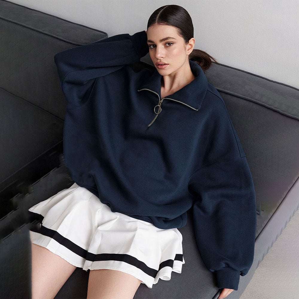 Dame Fritid Løs Lynlås Sweater