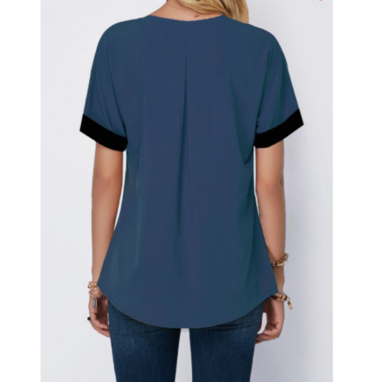 Place Print Split Neck Black Shirt T Shirt