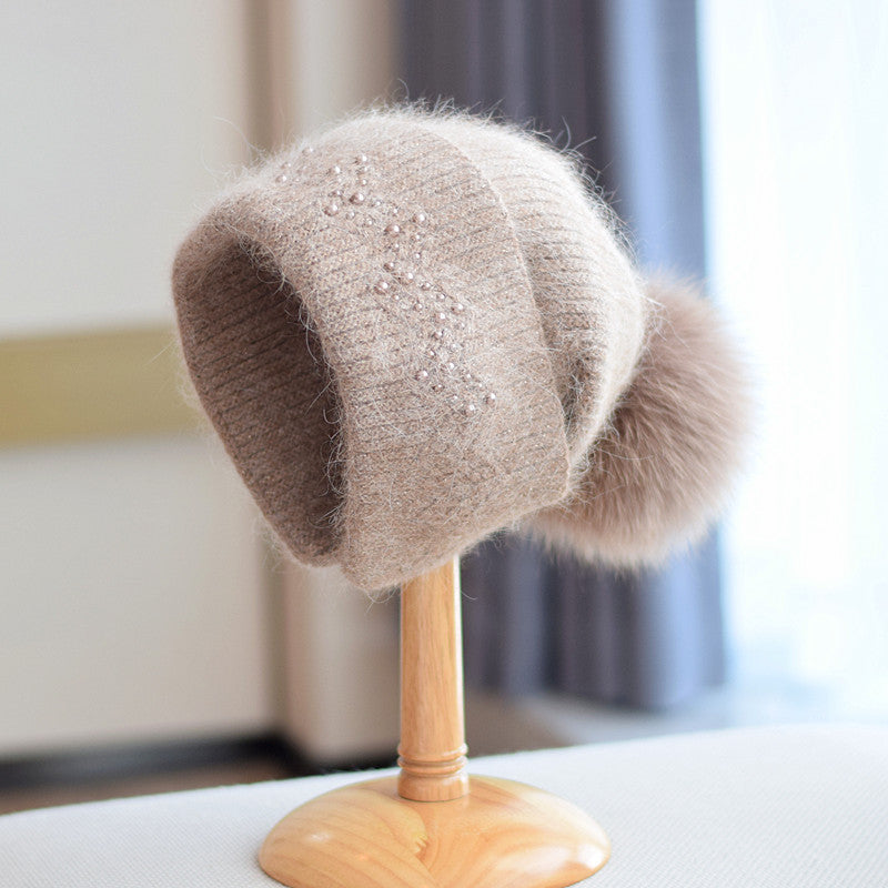 Fox Fur Ball Knitted Hat Children