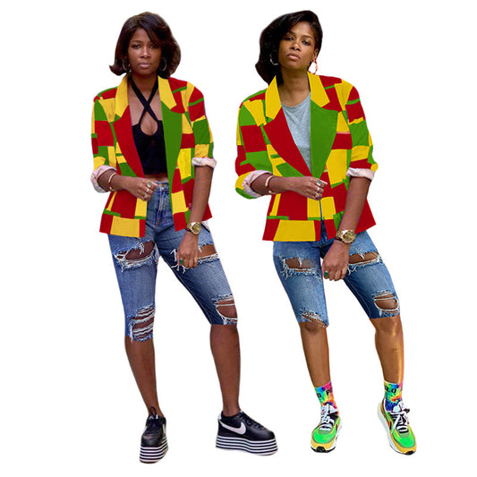 Casual Women's Clothing Multi-color Blocks Plaid Blazer