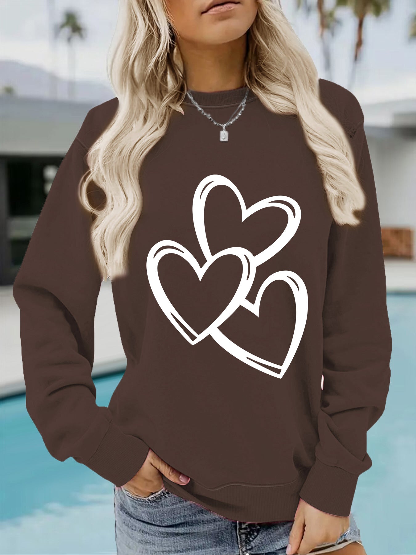 Womens Casual Long-sleeve Crew-neck Printed Sweatshirt Top