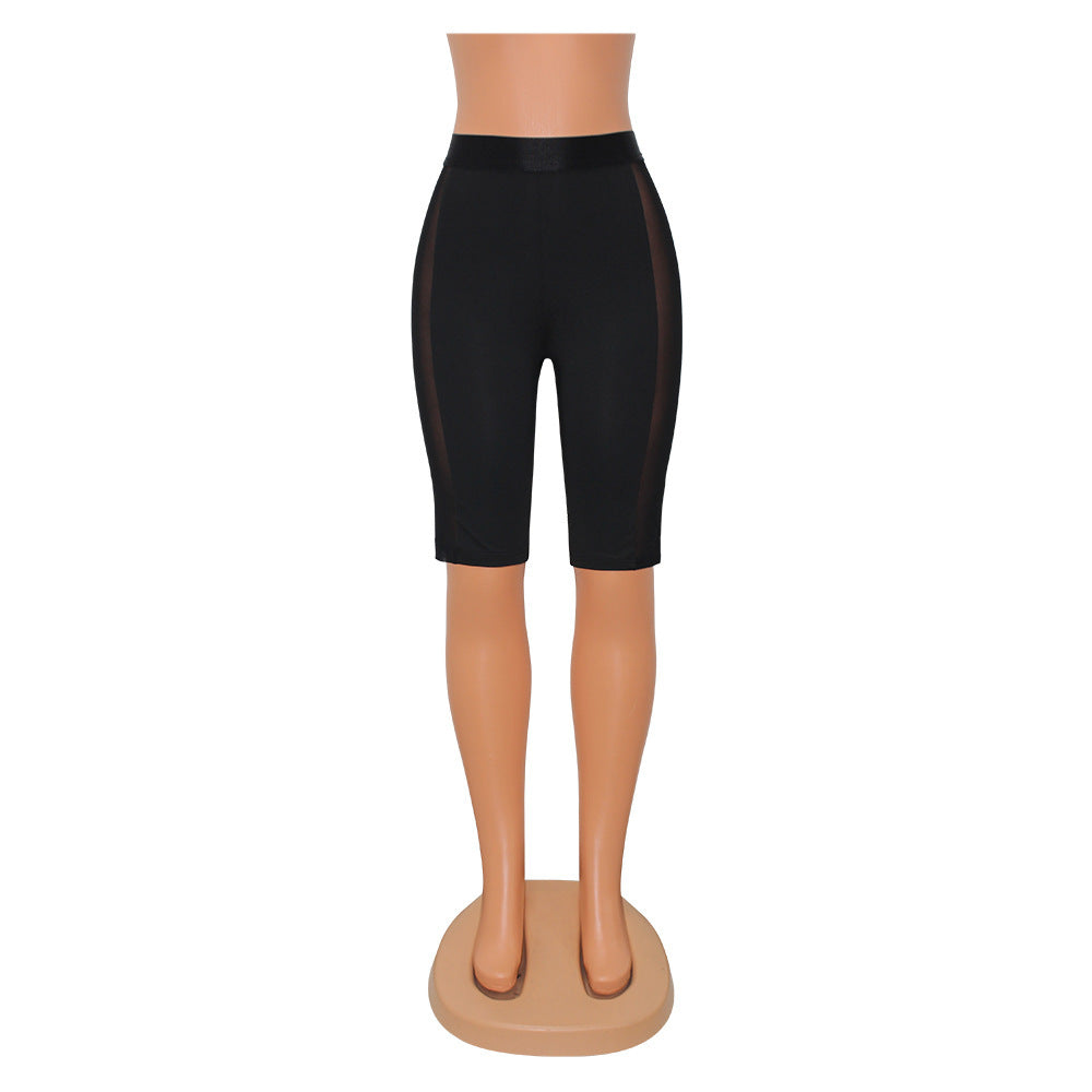 Women's Skinny Mesh Sheer Sports Shorts Cropped Pants