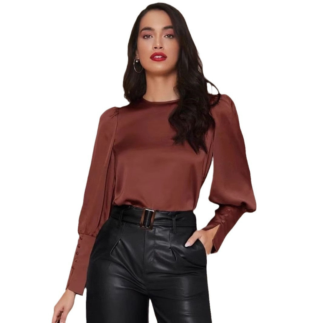 Women's Long Sleeved Satin Shirt