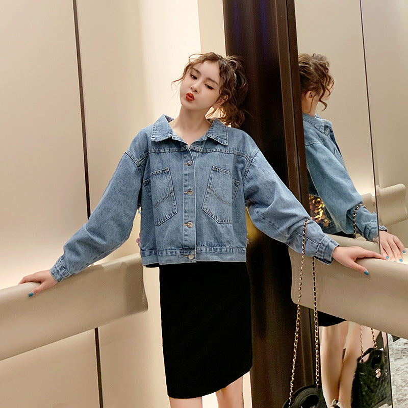 Jaqueta Jeans com Paetês Fashion