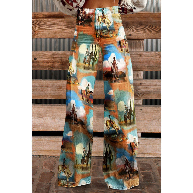 Digital Print Casual Versatile Plus-size Faux Denim Jeans 3D
