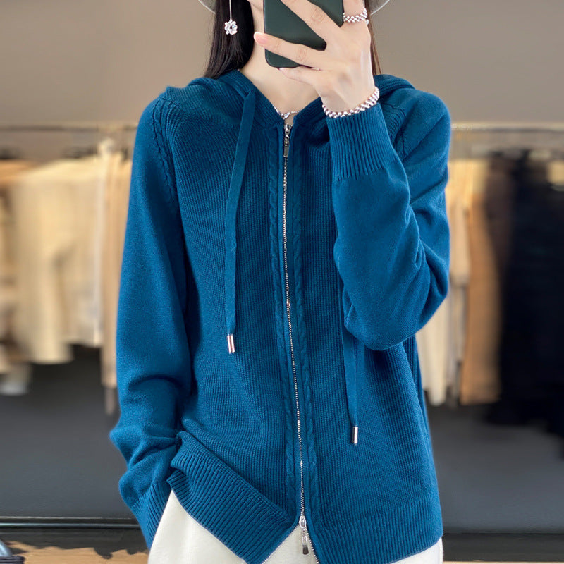 Double Zipper Cardigan Sweater Hoodie Loose-fitting Hoodie Long Sleeve