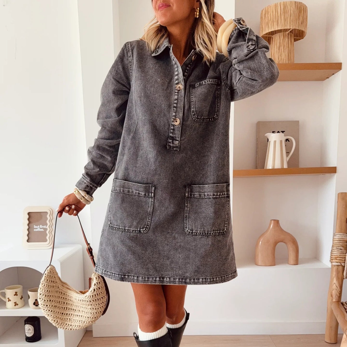 Stylish Minimalist And Relaxed Fit Denim Dress For Women