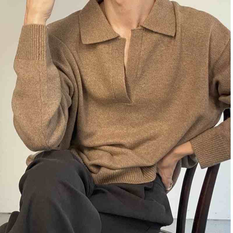 American Retro V-neck Solid Color Sweater