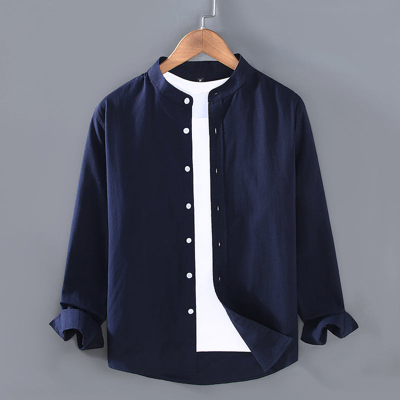 Spring And Autumn Thin Stand-up Collar Long-sleeved Men's Shirt