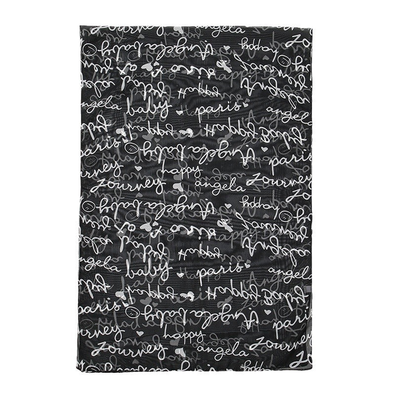 Letter Printing Small Silk Scarf Women's Chiffon