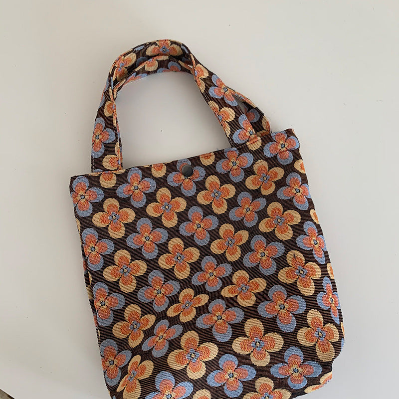 Mountain Vintage Jacquard Yarn-dyed Portable Ins Ladies Hand Bag