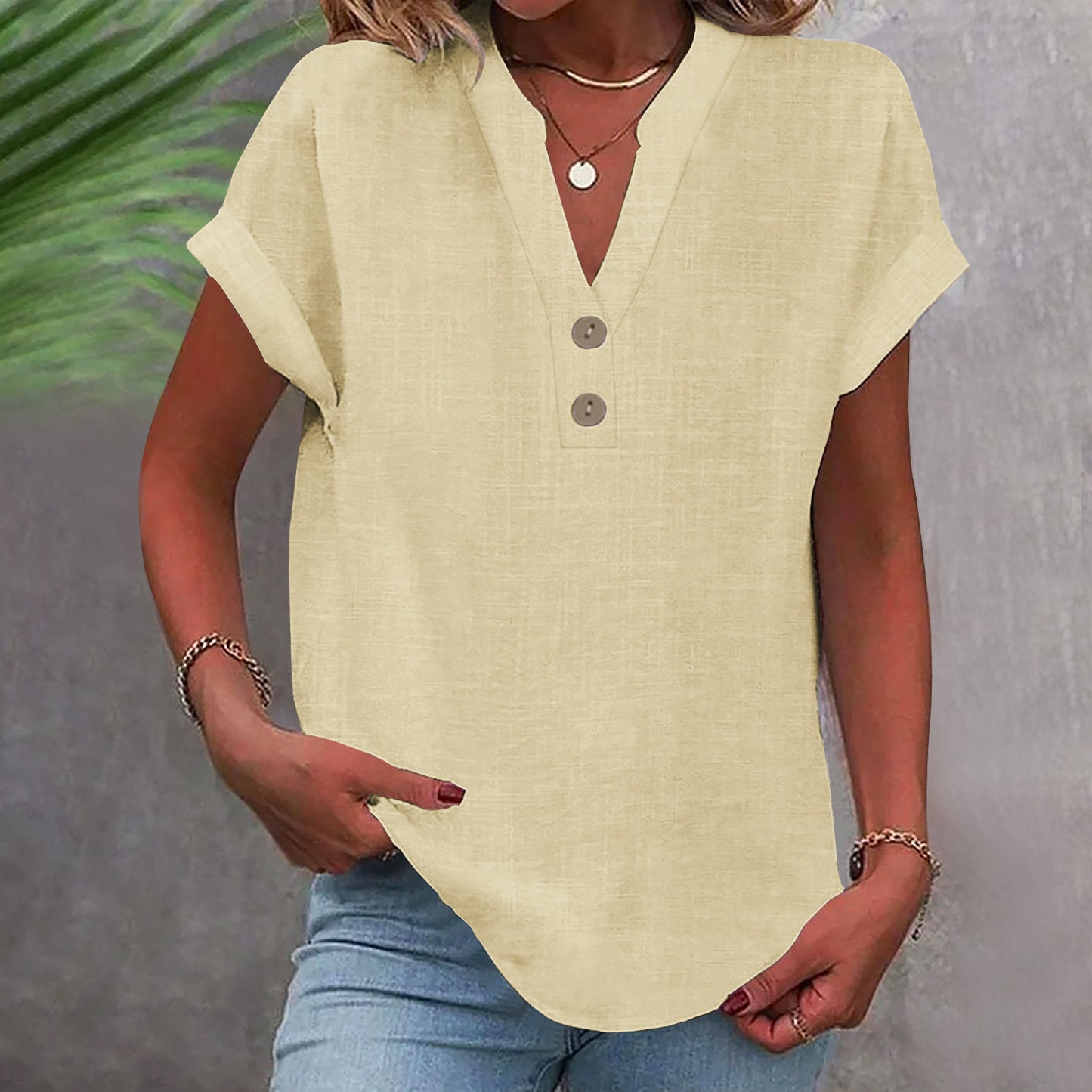 Stand Collar Button Short Sleeve Women's Shirt