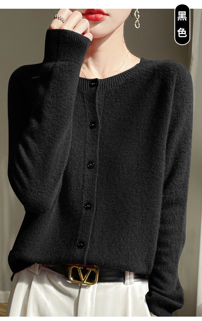 Round Neck Sweater Women's Simple All-match Cashmere Knitted Cardigan